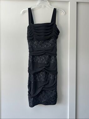 Enfocus Studio Black Lace-Panel Ruched Mini Dress